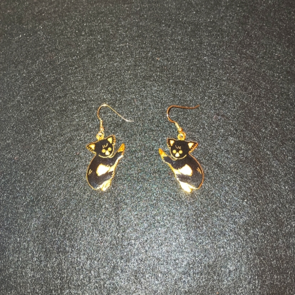 Gold and Black Cat Earrings